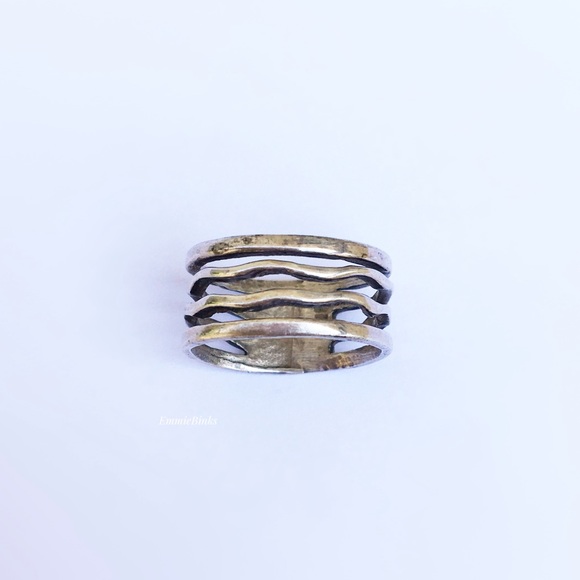 Vintage Jewelry - Vtg 925 Sterling Silver Wave Open Cigar Band Ring